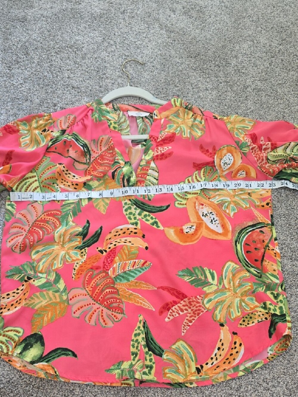 Entro Coral Pink Tropical Fruit Print Short Sleeve Shirt - Picture 7 of 7